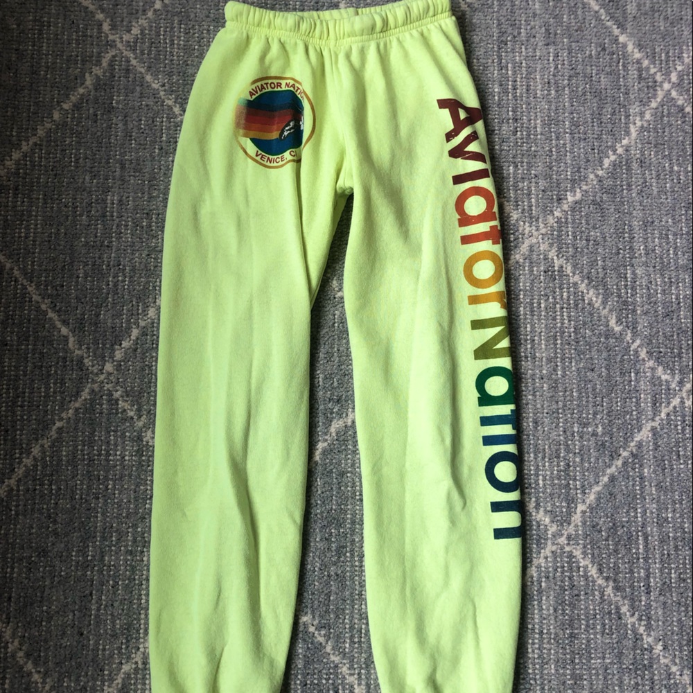 Neon yellow aviator nation sweatpants